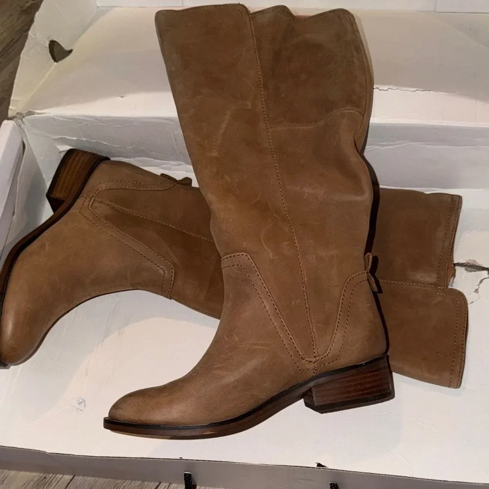 Aldo Tan Over-the-Knee Suede Boots with Gold Zipper